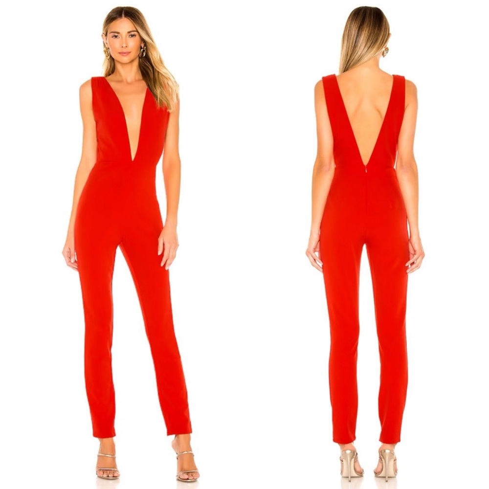 Superdown Red Deep V Jumpsuit